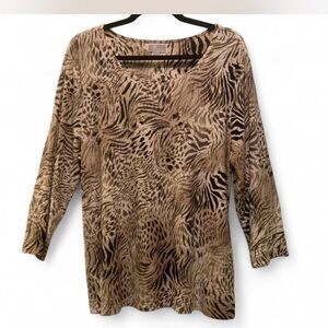 Y2K JM Collection Brown Animal Print Long Sleeve Top size L